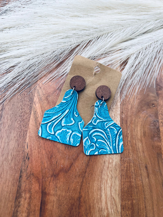 Embroidered Leather Turquoise Earrings