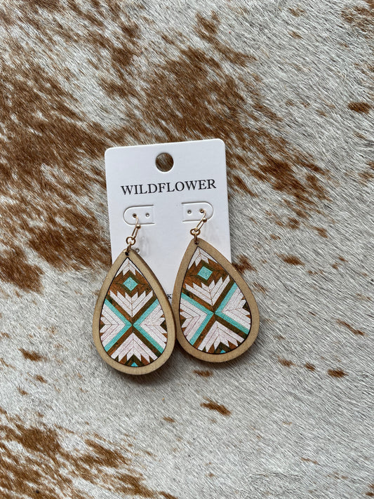 Wood Aztec Earrings