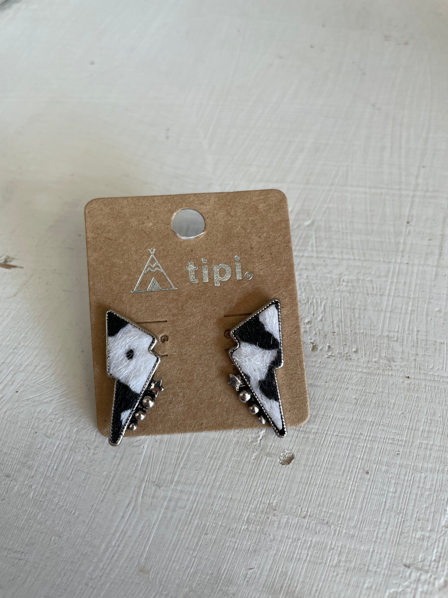 Cowhide Lightning Bolt earrings