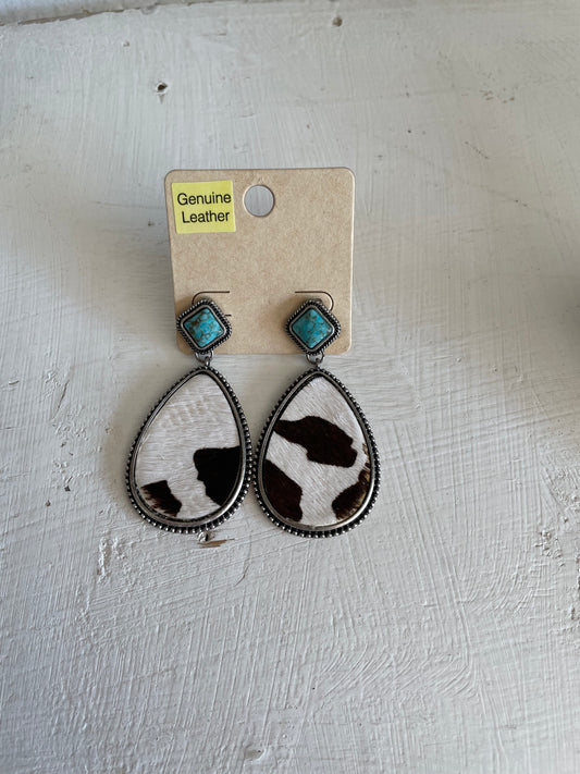 Genuine Cowhide & Turquoise Earrings